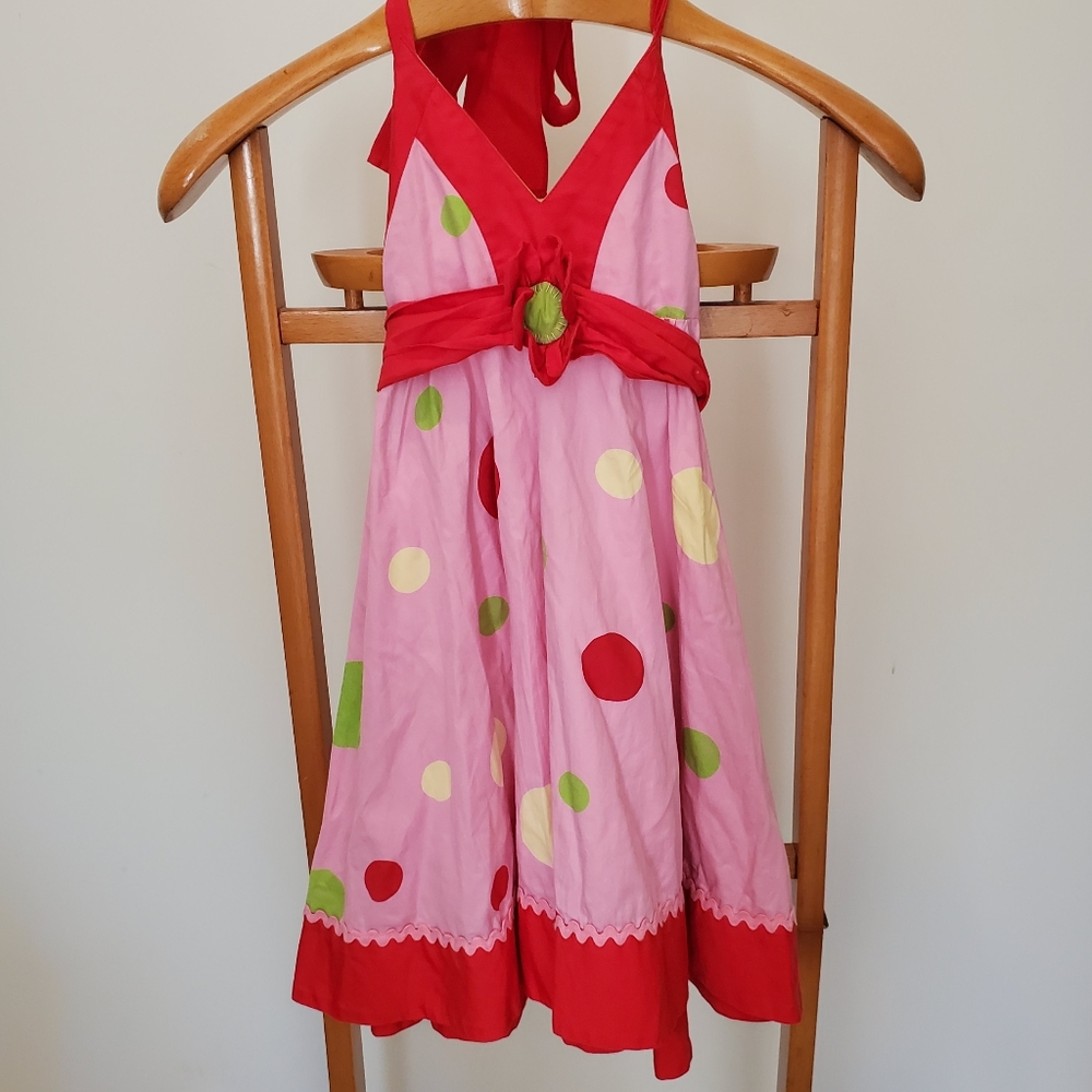 Lola et moi Dress Red Pink Polka Dot Halter 6-7